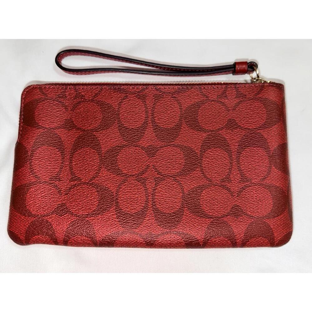 Coach Large Corner Zip Wristlet in Signature Canvas Red - Picture 2 of 6